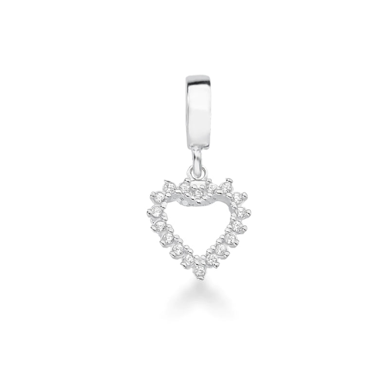 Berloque Coração Cravejado Vazado em Prata 925