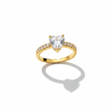 Anel Solitário Coração Cristal Banhado a Ouro