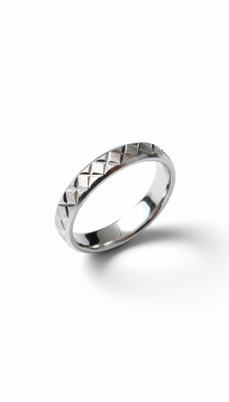 Anel Geométrico Banhado a Ródio