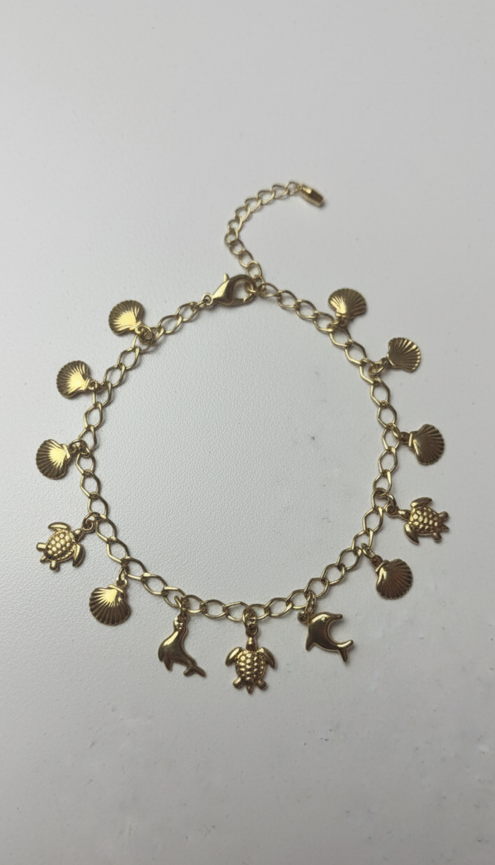Pulseira Banhada a Ouro com Pingentes do Mar