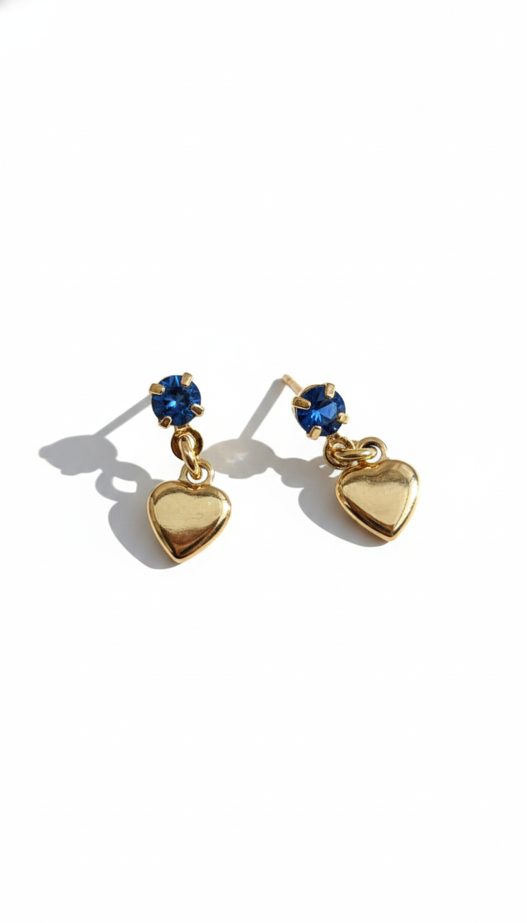 Brinco Coração Banhado a Ouro com Pedra Azul