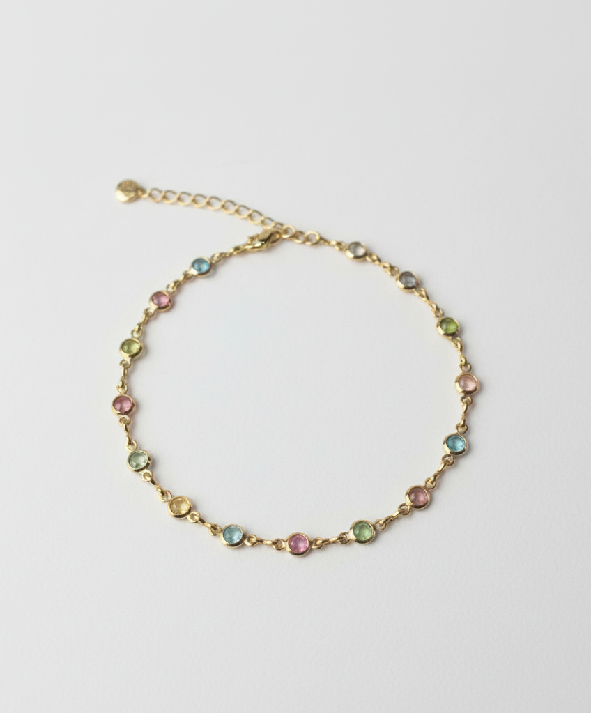 Pulseira Banhada a Ouro com Pedras Coloridas