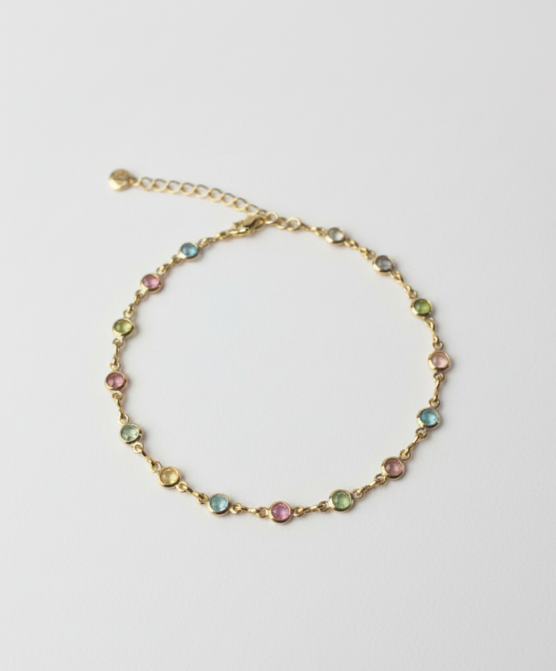 Pulseira Banhada a Ouro com Pedras Coloridas