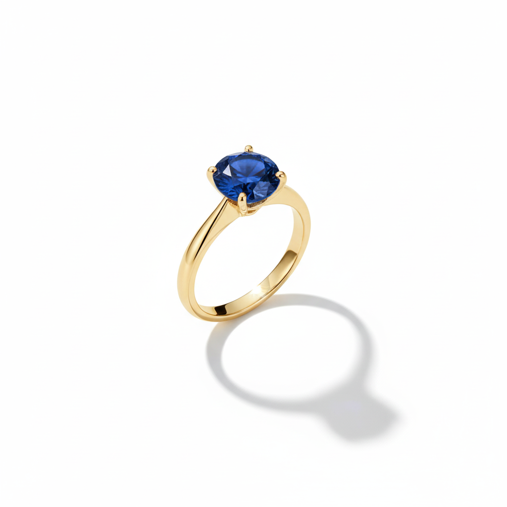 Anel Solitário Azul Banhado a Ouro