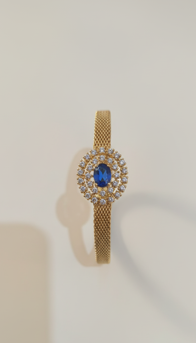 Pulseira Luxo Pedra Azul Banhada a Ouro