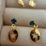 Brinco Estrela Banhado a Ouro com Pedra Azul