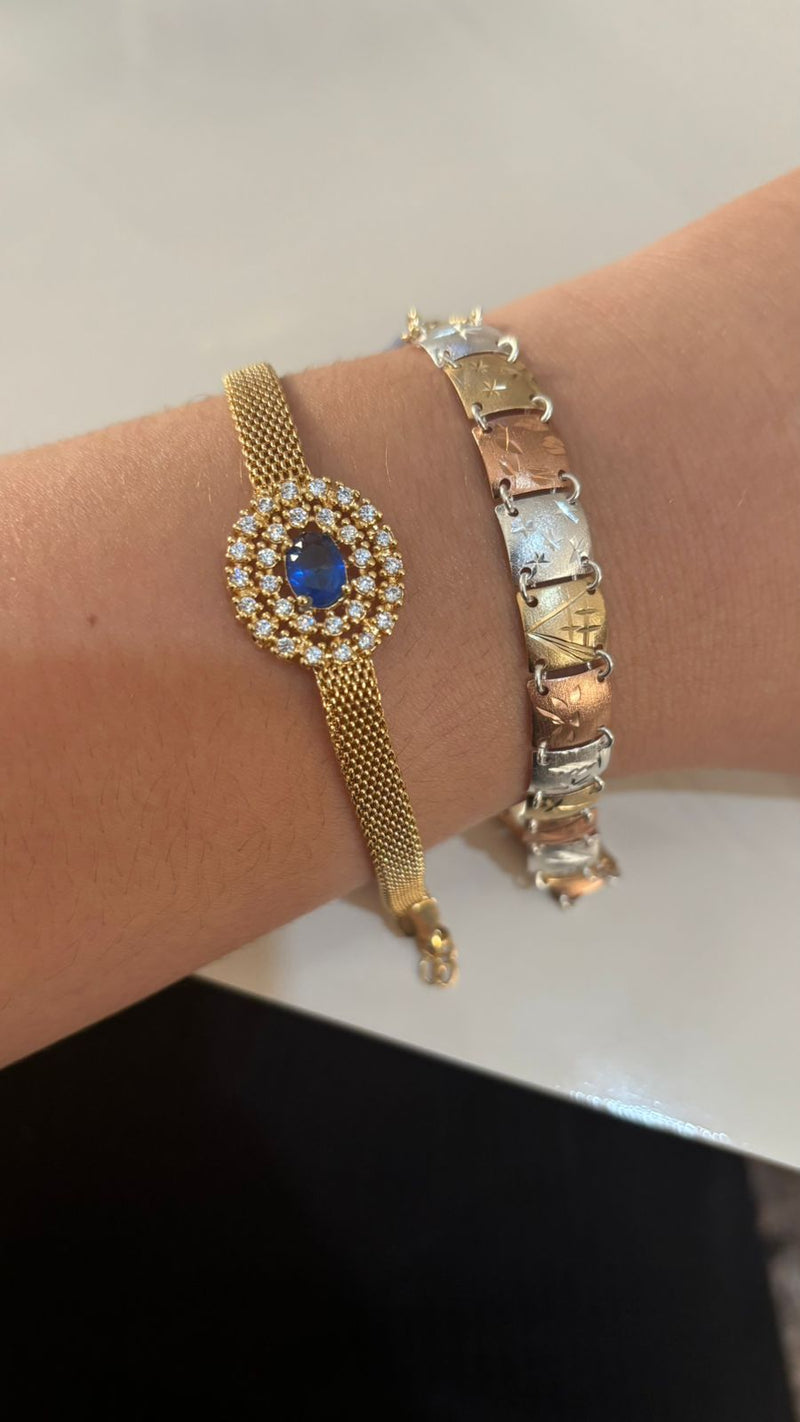 Pulseira Luxo Pedra Azul Banhada a Ouro