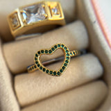 Anel Coração Zircônia Verde Banhado a Ouro