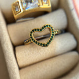 Anel Coração Zircônia Verde Banhado a Ouro