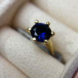 Anel Solitário Azul Banhado a Ouro