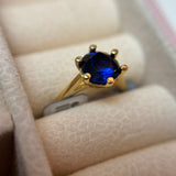 Anel Solitário Azul Banhado a Ouro