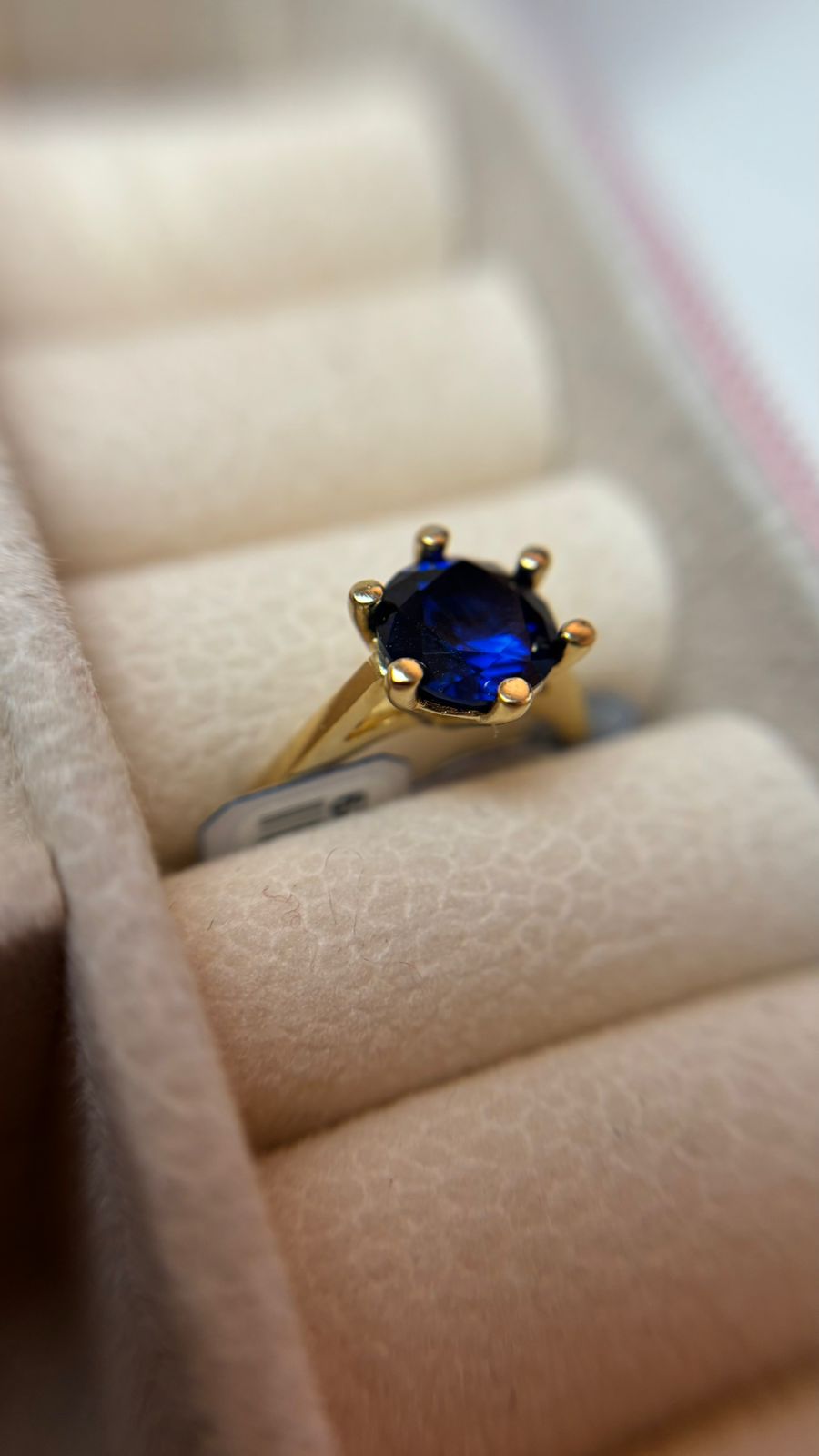 Anel Solitário Azul Banhado a Ouro
