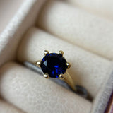 Anel Solitário Azul Banhado a Ouro