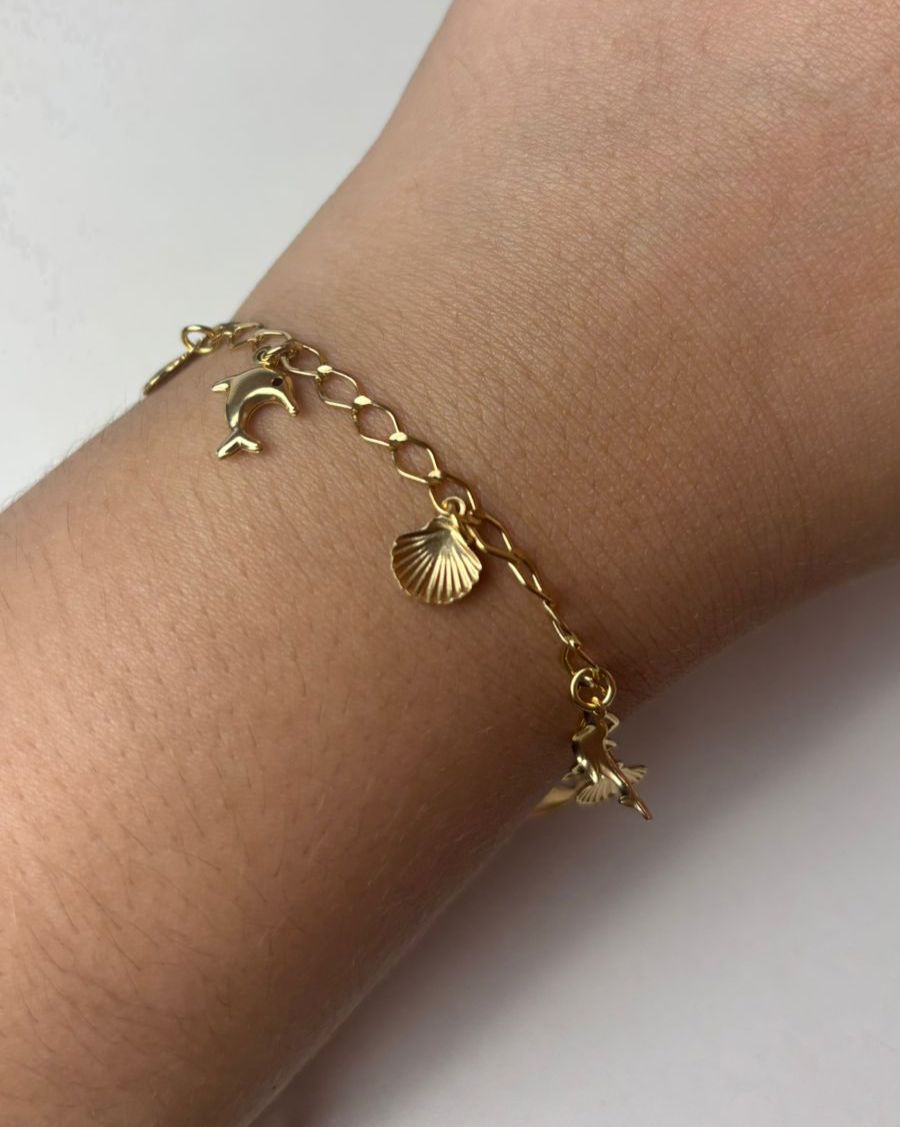 Pulseira Banhada a Ouro com Pingentes do Mar