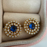 Brinco Luxo Dourado com Pedra Azul Cravejada