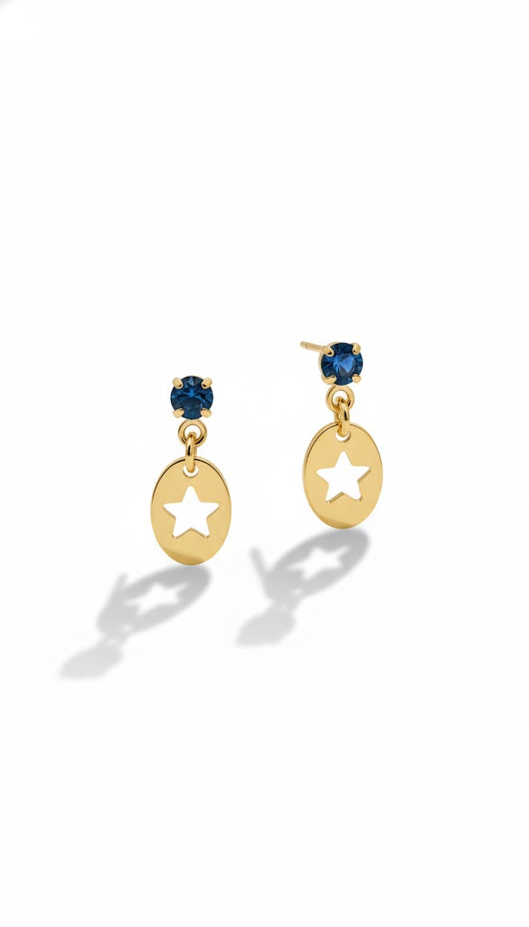 Brinco Estrela Banhado a Ouro com Pedra Azul